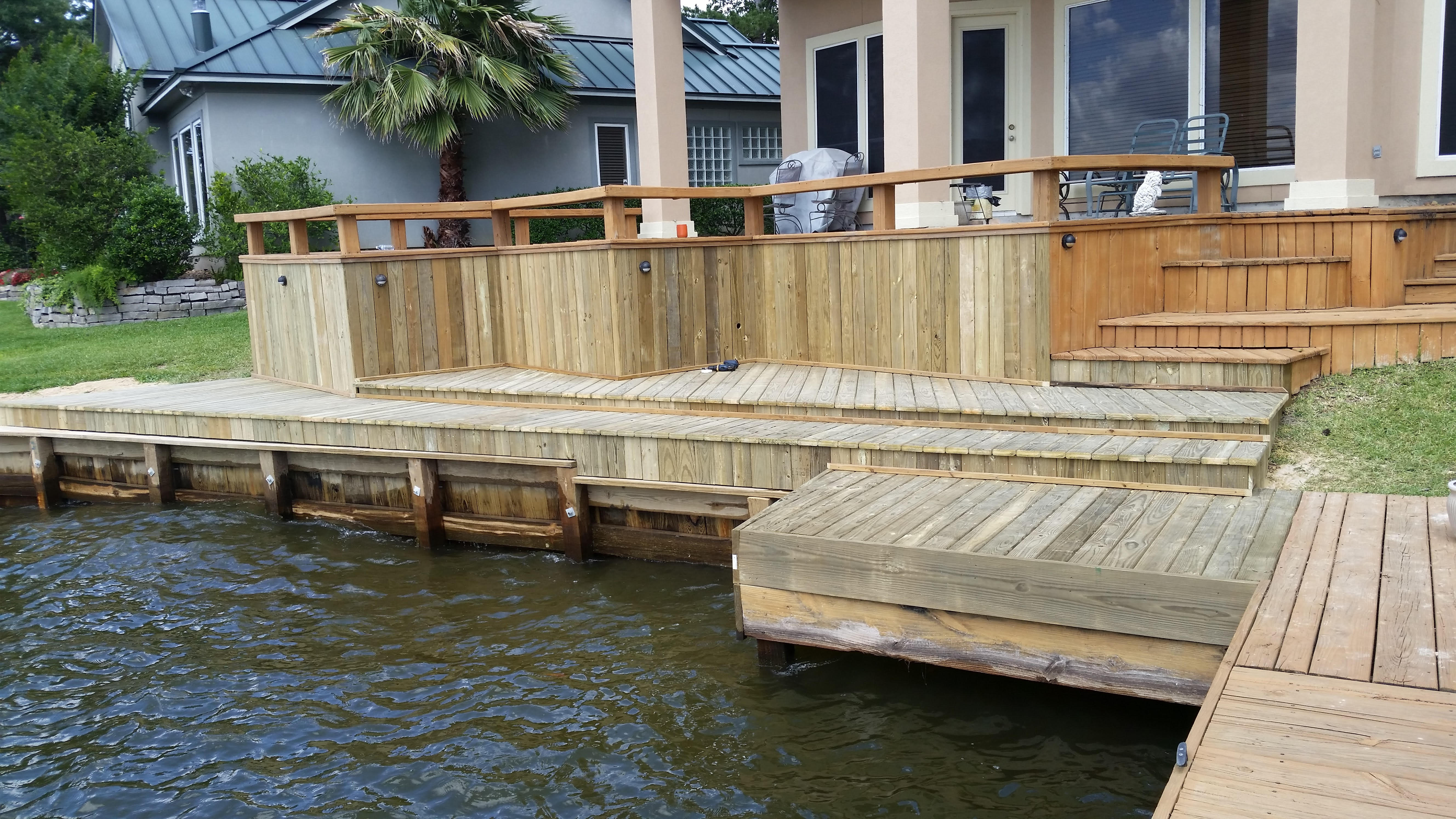 Custom wood boat dock built by Cavalier Custom Decks